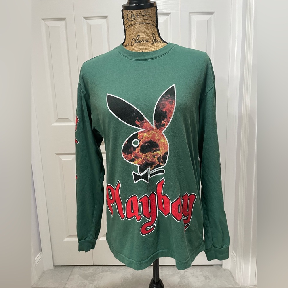Playboy by Pacsun Green Long Sleeve Casual Top